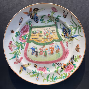 Chinese Antique porcelain Rose mandarin Plate, Early 19th c , Rare #1823