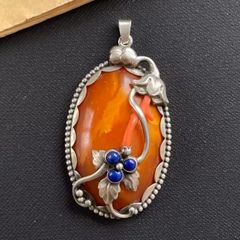 Natural Amber Antique Amber Pendant With Silver Egg Yolk Art Nouveau 1930 Sweden