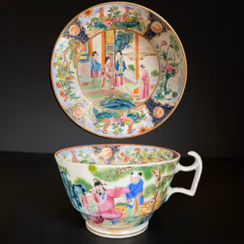 Chinese antique rose mandarin Tea Cup And Saucer, Qing Dynasty Mid 19th c #1831