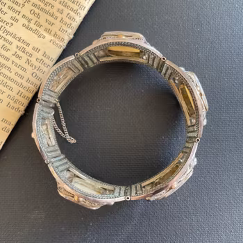 Chinese Antique handmade silver filigree bracelet with paintings republic period