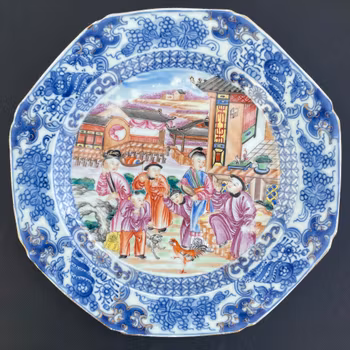 Chinese Antique porcelain Rose Mandarin Plate, 18th C Qianlong period #1838