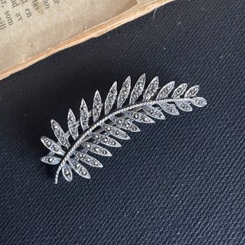 Vintage sterling silver leaf brooch with marcasite stones #1851