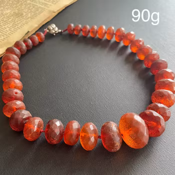 ANTIQUE NATURAL AMBER FACETED BEAD NECKLACE HUGE 90g #1857