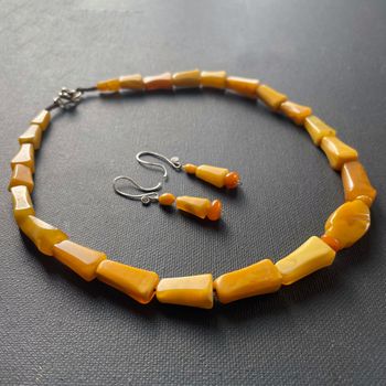 Unique Design Natural Amber Necklace and earrings Egg Yolk Butterscotch #1859
