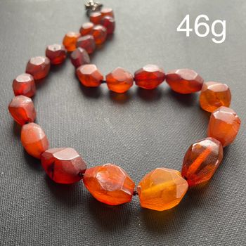 ANTIQUE NATURAL AMBER FACETED BEAD NECKLACE 46g #1861