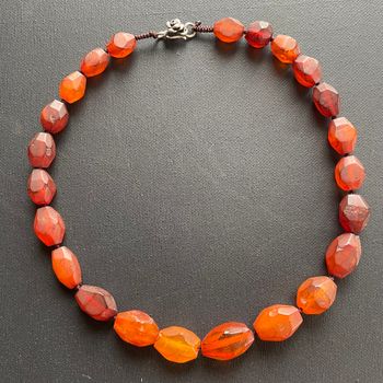 ANTIQUE NATURAL AMBER FACETED BEAD NECKLACE 46g #1861