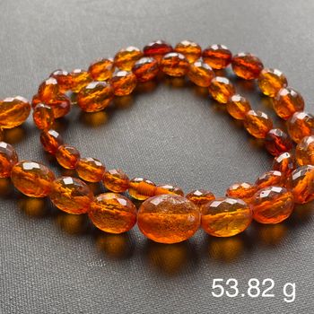 ANTIQUE NATURAL AMBER FACETED BEAD NECKLACE 53g FROM DENMARK 1950s #1865