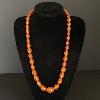 ANTIQUE NATURAL AMBER FACETED BEAD NECKLACE 53g FROM DENMARK 1950s #1865