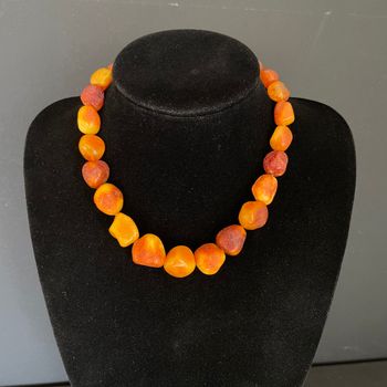 Antique Natural Amber Necklace Baltic Amber Danish Amber Egg Yolk Butterscotch 54g #1869