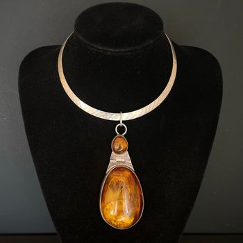 Unique Design Natural Amber With 925 Silver Pendant Danish Amber Huge 70g #1871