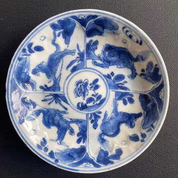 Chinese antique teacup and saucer, Auspicious Beasts 瑞兽, Kangxi period #1877