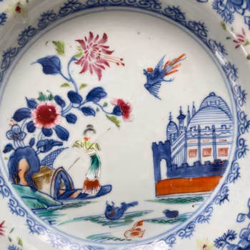 Chinese Antique Famille Rose Plate, 18th C Qianlong period #1891