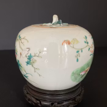 Chinese Antique Lidded Jar, 鹤鹿同春Late Qing #1890