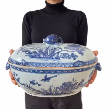 Chinese antique Porcelain Tureen, Qianlong Period birds and flowers #1908
