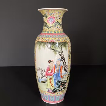 Vintage Chinese famille rose vase 1950-1970's Romance of the western chamber 西厢记#1909