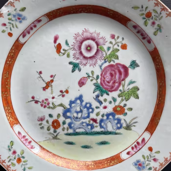 Chinese Antique porcelain famille rose plate, Qianlong, 18th c #1916