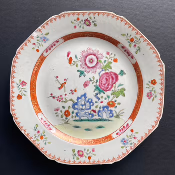 Chinese Antique porcelain famille rose plate, Qianlong, 18th c #1916