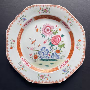 Chinese antique porcelain famille rose plate, Qianlong, 18th c #1917