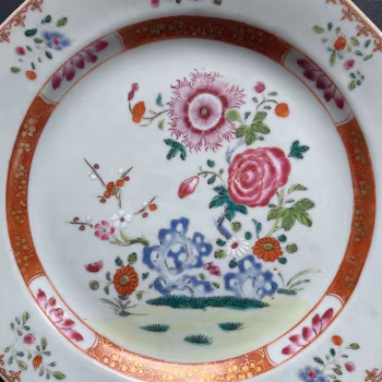 Chinese antique porcelain famille rose plate, Qianlong, 18th c #1917