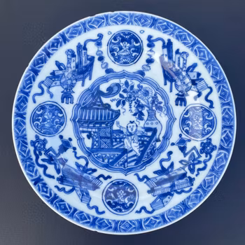Chinese Antique Porcelain Blue and White Plate, Kangxi period #1920