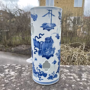 Chinese antique hatstand in blue and white, 19th c, Qing Dynasty #1922