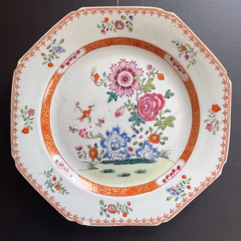 Chinese antique porcelain famille rose plate, Qianlong, 18th c #1932