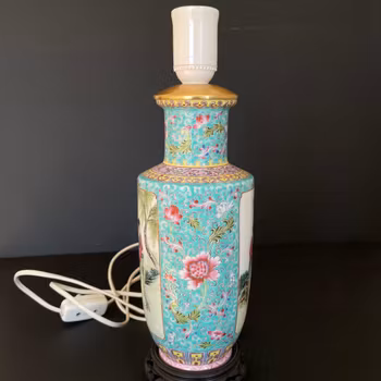 Vintage Chinese famille rose Porcelain vase / lamp  50-70's #1933
