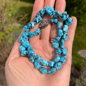 50's Vintage Chinese export to Sweden TURQUOISE necklace silver clasp 43g