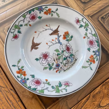 Chinese antique porcelain famille rose plate, Qianlong, 18th c #1976