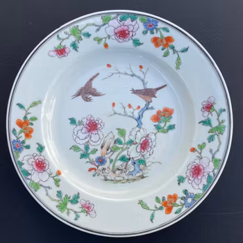 Chinese antique porcelain famille rose plate, Qianlong, 18th c #1976