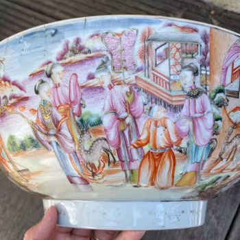 Large Chinese Antique rose mandarin punch bowl 18th century Qianlong #1981