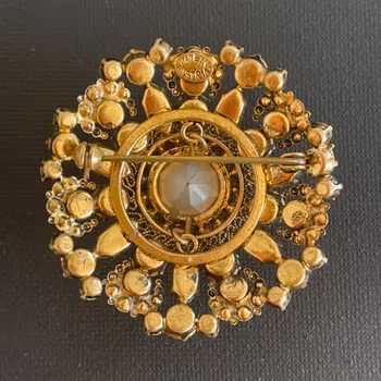 Vintage Crystal Rhinestone Dome Brooch Pin Signed Made in Austria #1990