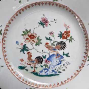 Chinese antique porcelain famille rose plate, Qianlong, 18th c #1998