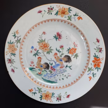 Chinese antique porcelain famille rose plate, Qianlong, 18th c #2000