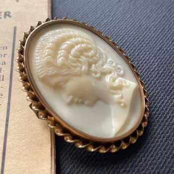 Antique Gold filled Shell Carved Cameo Figural Pendant Brooch #2020