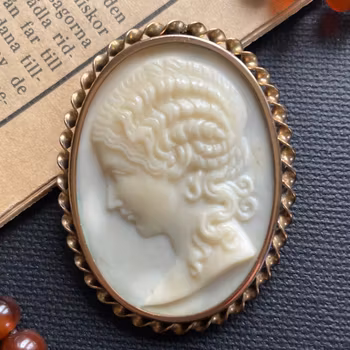 Antique Gold filled Shell Carved Cameo Figural Pendant Brooch #2020