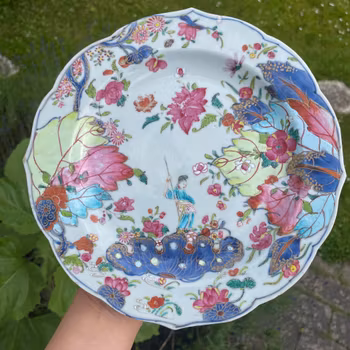 Chinese antique porcelain tobacco leaf plate, Qianlong, 18th c #2022
