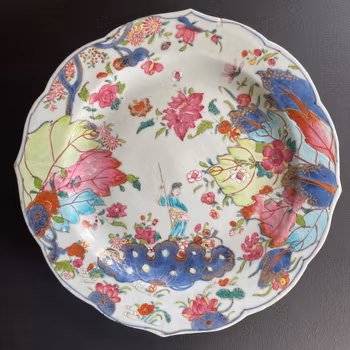 Chinese antique porcelain tobacco leaf plate, Qianlong, 18th c #2022