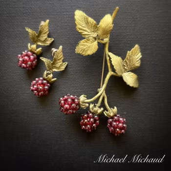 Michael Michaud Hand Crafted Raspberry Brooch and earrings #2026