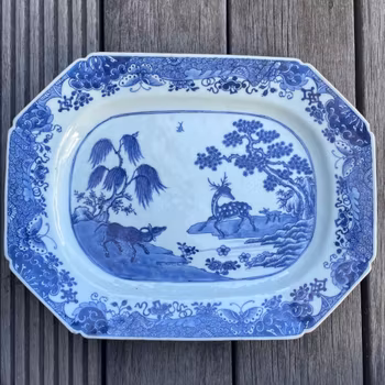 Chinese antique Platter blue and white with deers and water buffalo, Qianlong period #2028