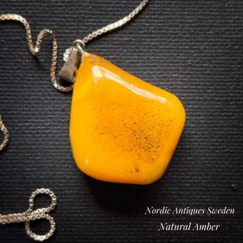 Vintage natural amber pendant with silver necklace Baltic amber  egg yolk #2030