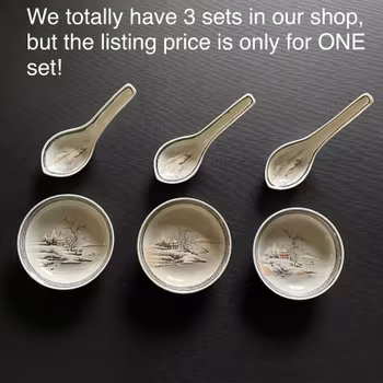 Chinese vintage soya dish and spoon with snow landscape