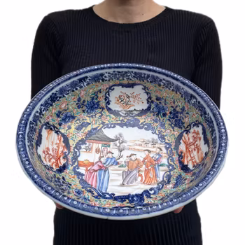 Chinese Antique China Trade washup basin with mandarin decoration, Qianlong 18th c #2062