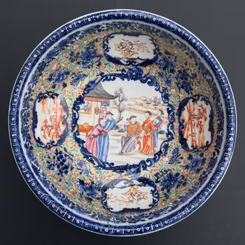 Chinese Antique China Trade washup basin with mandarin decoration, Qianlong 18th c #2062