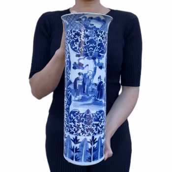 Chinese antique porcelain sleeve vase decorated in blue and white, Late Qing Dynasty #2071