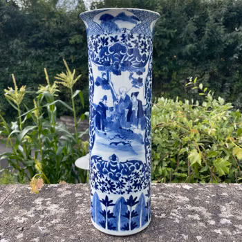 Chinese antique porcelain sleeve vase decorated in blue and white, Late Qing Dynasty #2071