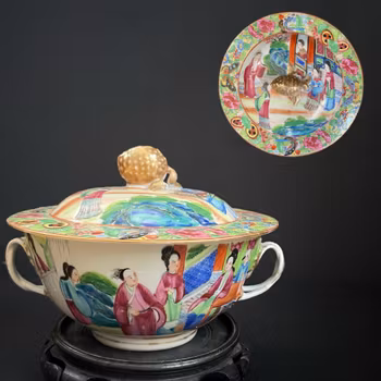 Chinese antique rose mandarin soup bowl, 19th century #2078