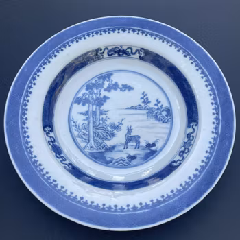 Chinese Antique soft paste porcelain plate decorated in underglazed blue and white, 18th c #2085