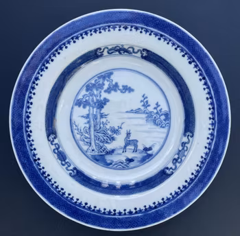 Chinese Antique soft paste porcelain plate decorated in underglazed blue and white, 18th c #2085