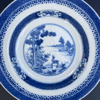 Chinese Antique soft paste porcelain plate decorated in underglazed blue and white, 18th c #2086
